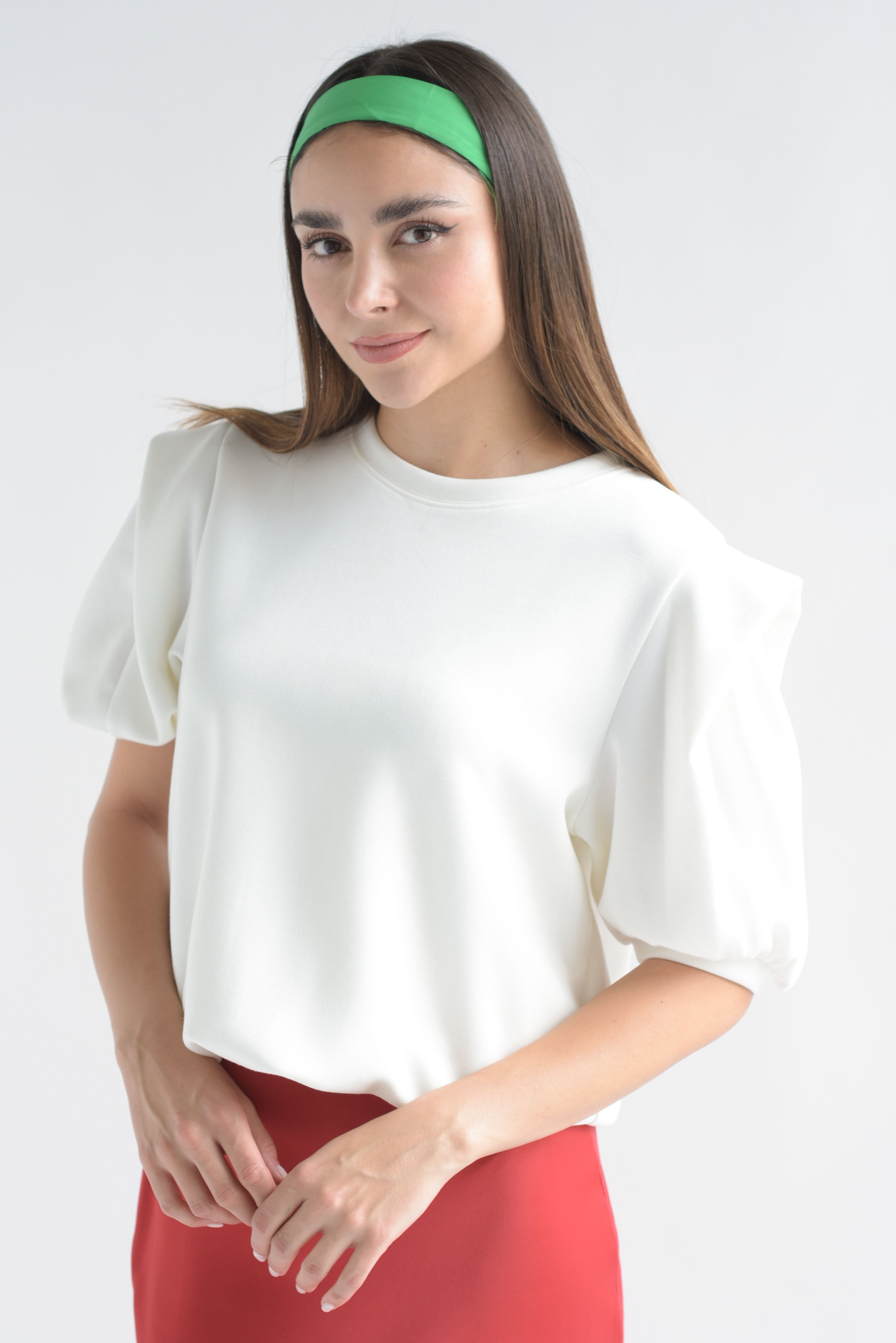 Blusa manga puffy dobladillo hombros Blanco