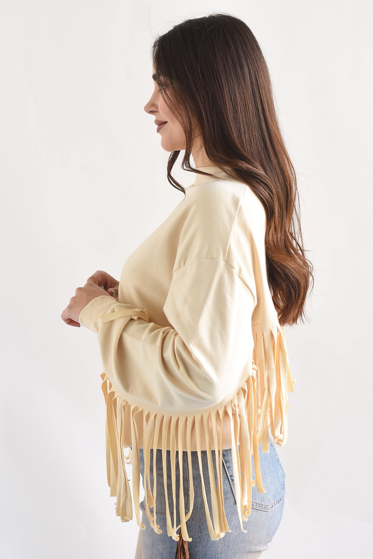Sudadera flecos cowboy Beige