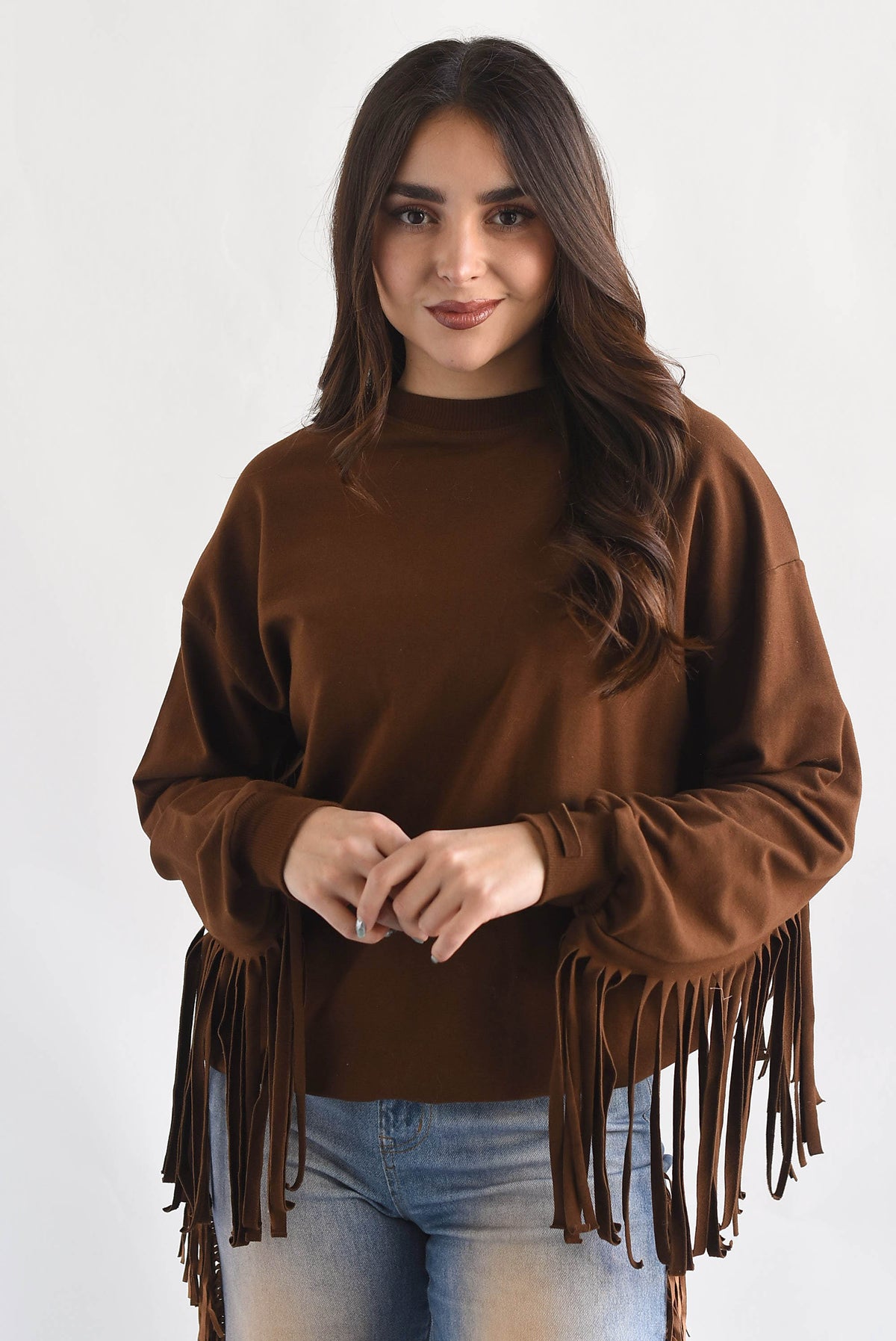 Sudadera flecos cowboy Café