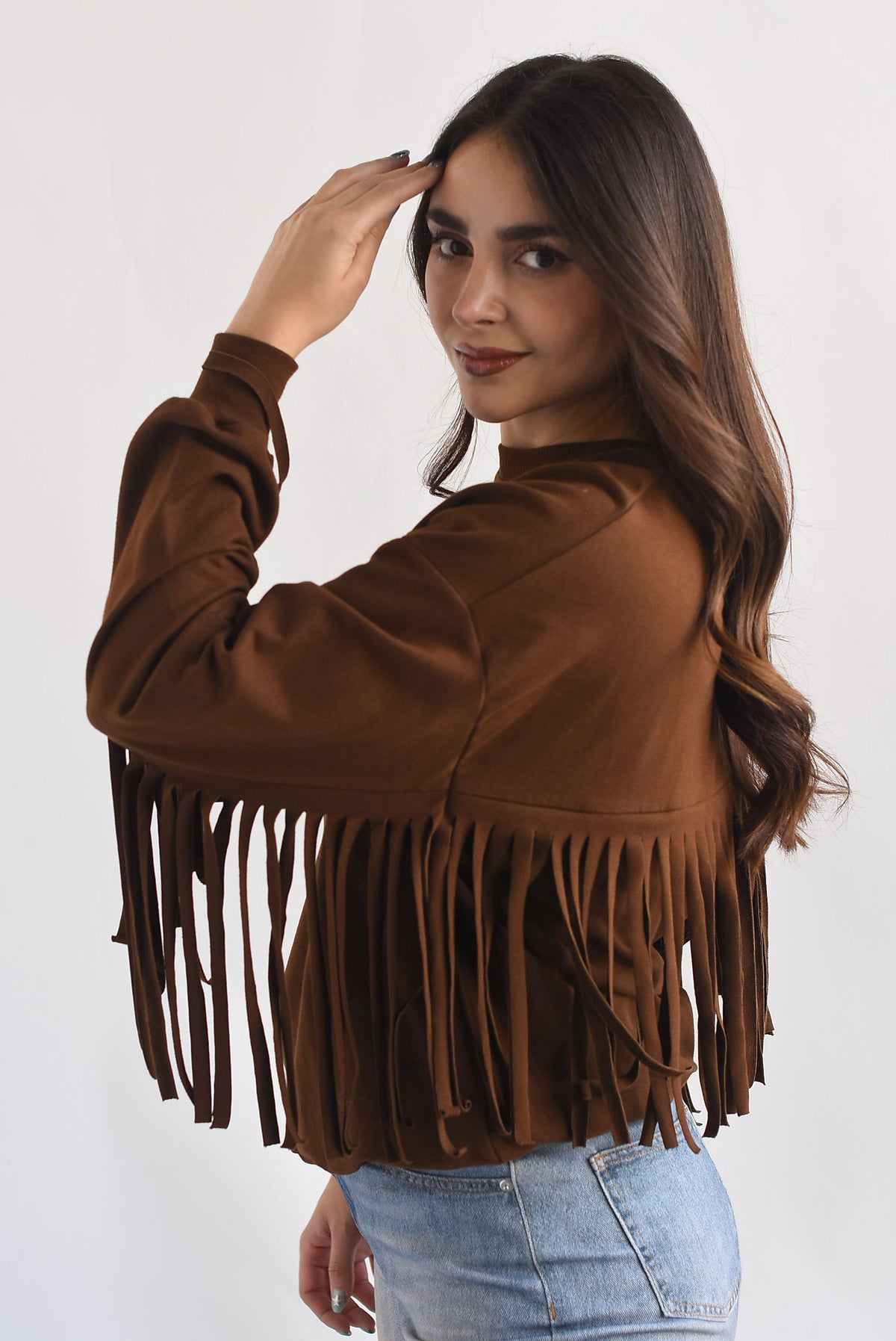 Sudadera flecos cowboy Café