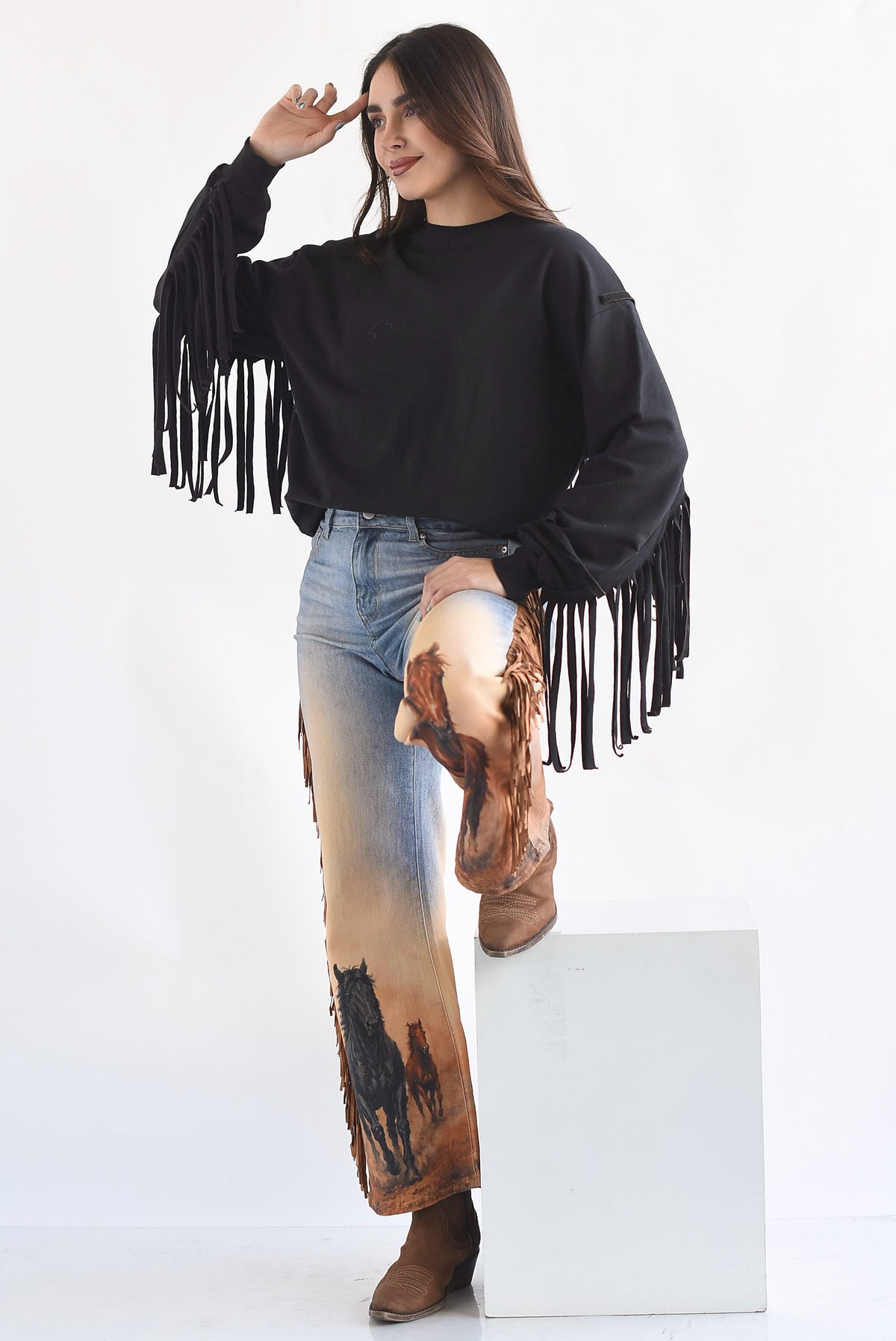 Sudadera flecos cowboy Negra