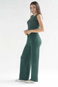 Fashion Styled Set Pantalón y Blusa punto brillos Verde Esmeralda