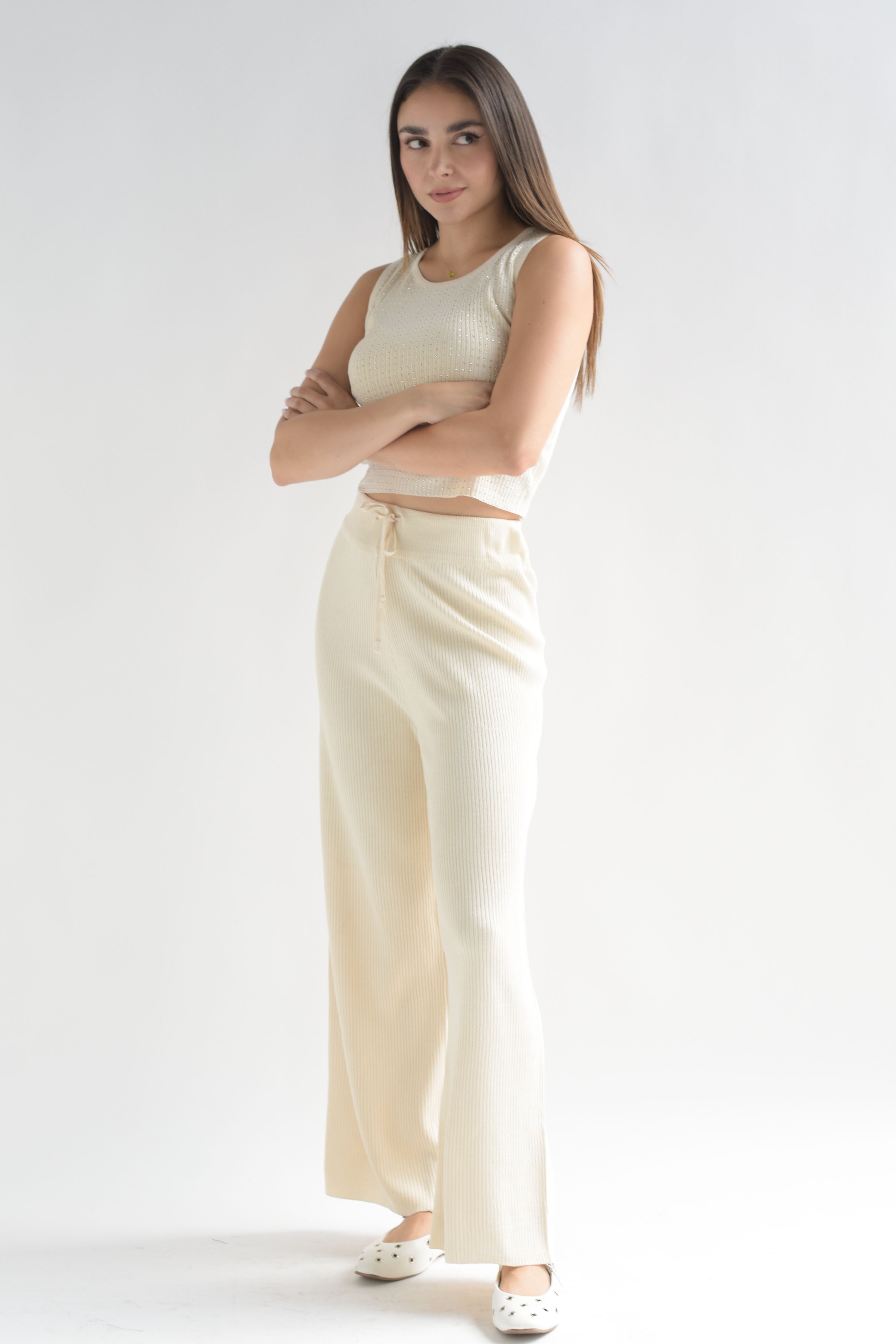 Set Pantalón y Blusa punto brillos Ivory