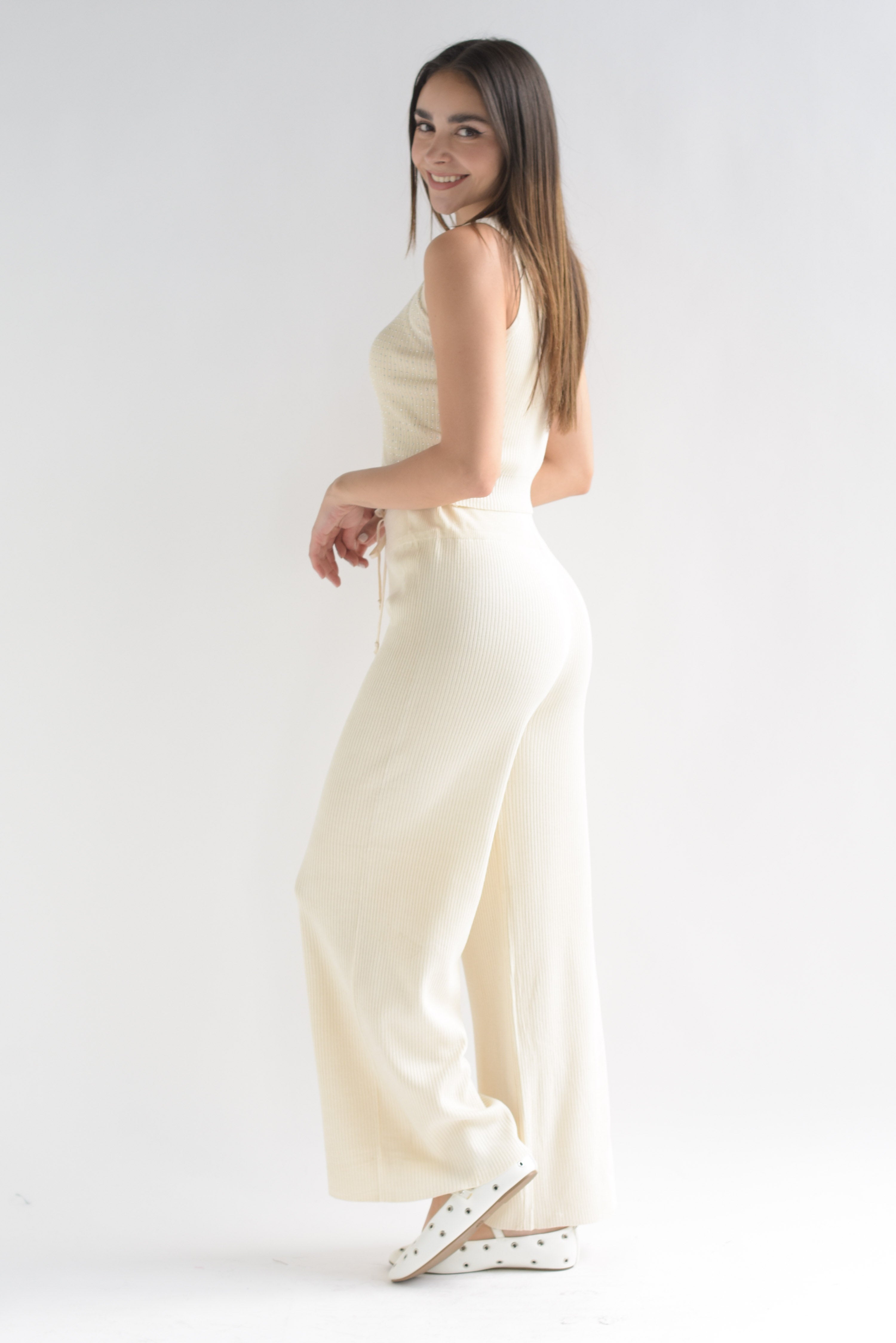 Set Pantalón y Blusa punto brillos Ivory