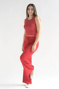 Fashion Styled Set Pantalón y Blusa punto brillos Rojo