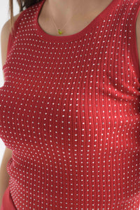 Fashion Styled Set Pantalón y Blusa punto brillos Rojo
