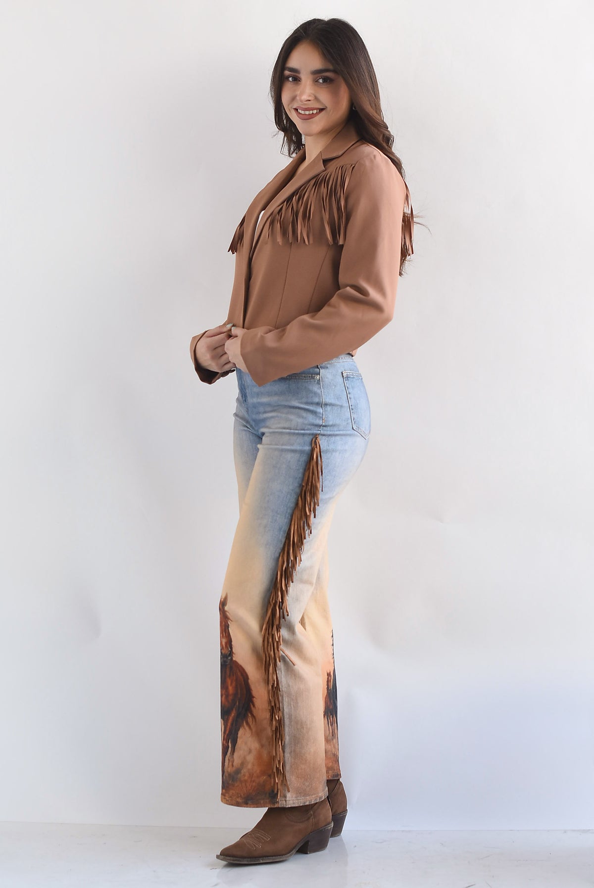 Blazer crop flecos Café