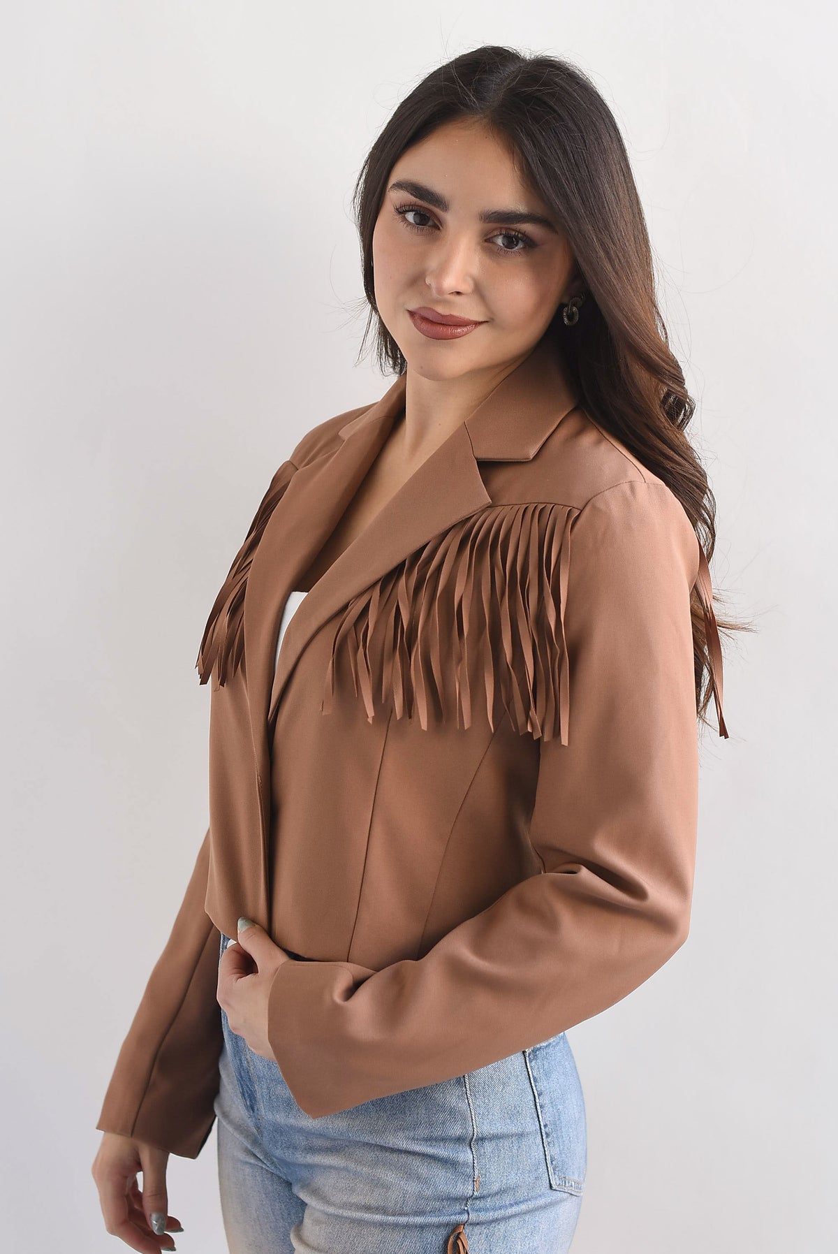 Blazer crop flecos Café