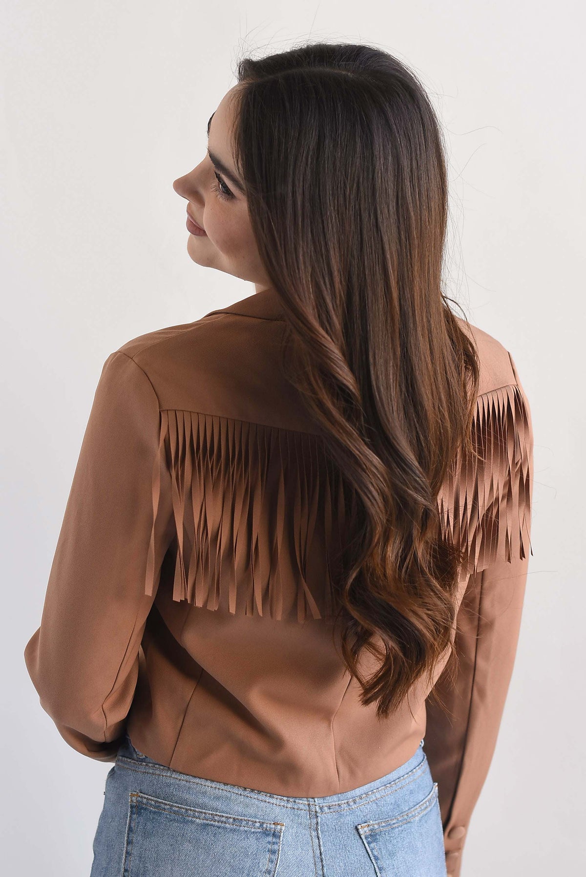 Blazer crop flecos Café