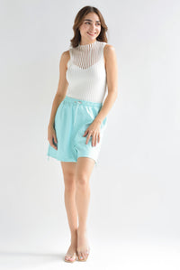 Fashion Styled Short vinipiel texturizado cierres Azul Baby