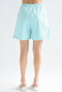 Fashion Styled Short vinipiel texturizado cierres Azul Baby