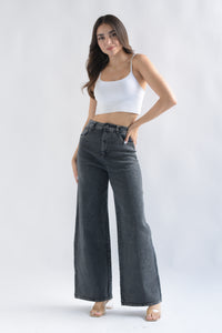 Fashion Styled Jeans wide leg brillos deslavado Negro
