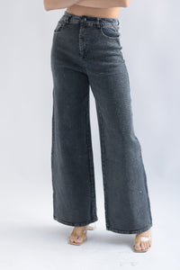 Fashion Styled Jeans wide leg brillos deslavado Negro