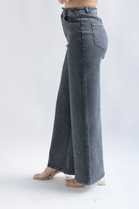 Fashion Styled Jeans wide leg brillos deslavado Negro