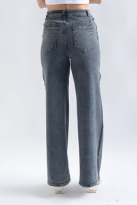 Fashion Styled Jeans wide leg brillos deslavado Negro