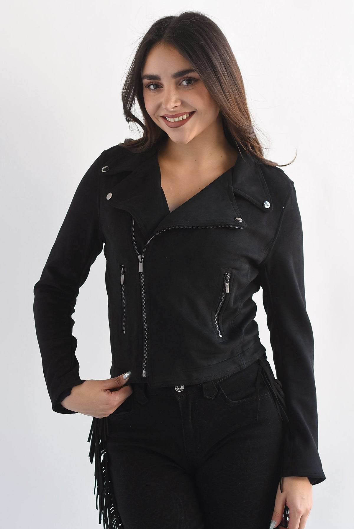 Chamarra biker suede Negro