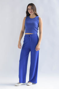 Fashion Styled Set Pantalón y Blusa punto brillos Azul Rey