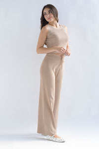 Fashion Styled Set Pantalón y Blusa punto brillos Moka