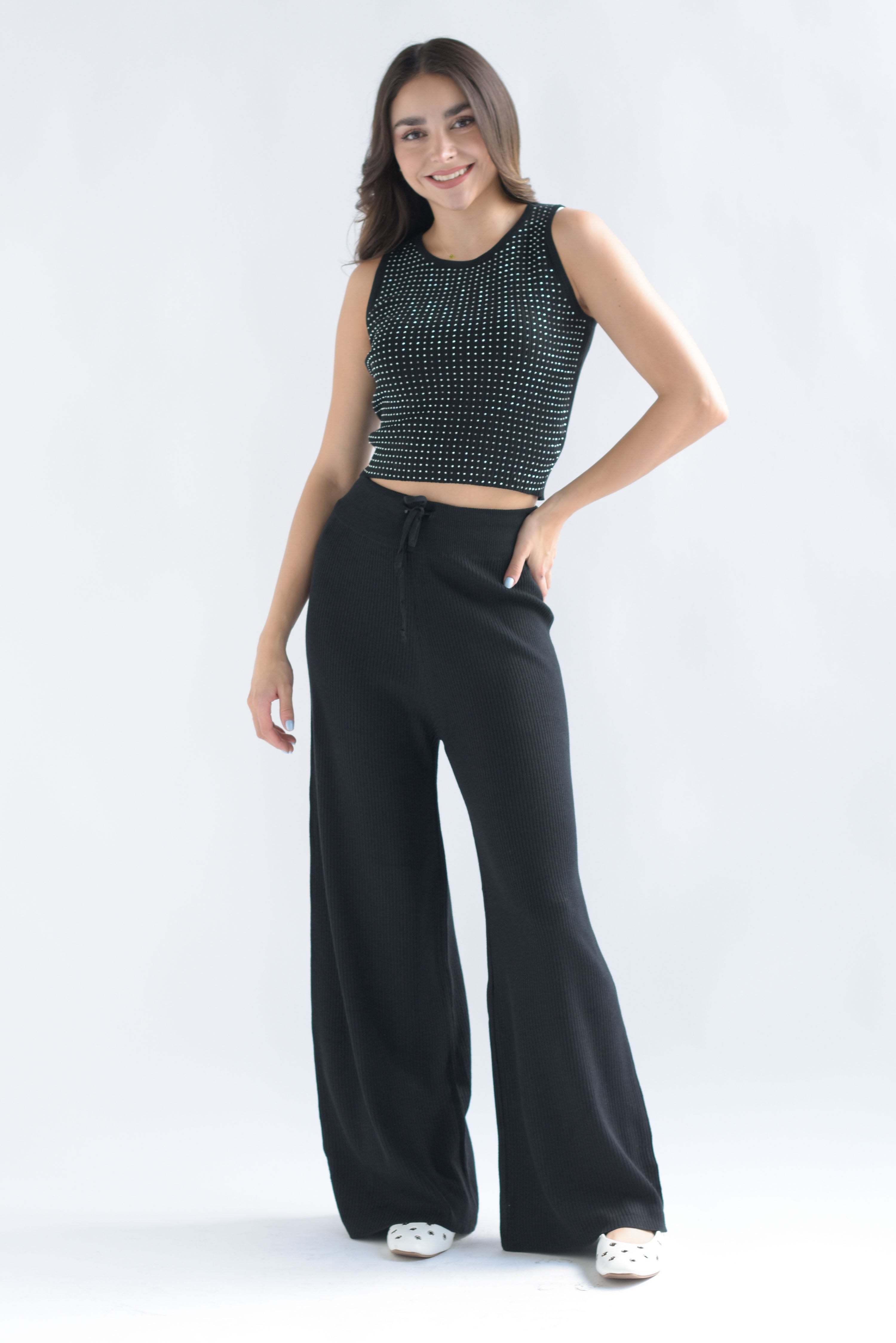 Set Pantalón y Blusa punto brillos Negro