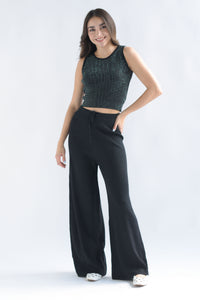 Fashion Styled Set Pantalón y Blusa punto brillos Negro