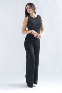 Fashion Styled Set Pantalón y Blusa punto brillos Negro