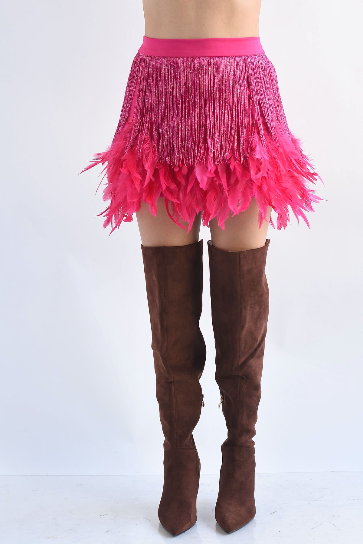 Mini falda con flecos y plumas Fiusha