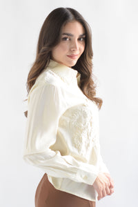 Fashion Styled Blusa flores con perlas Ivory