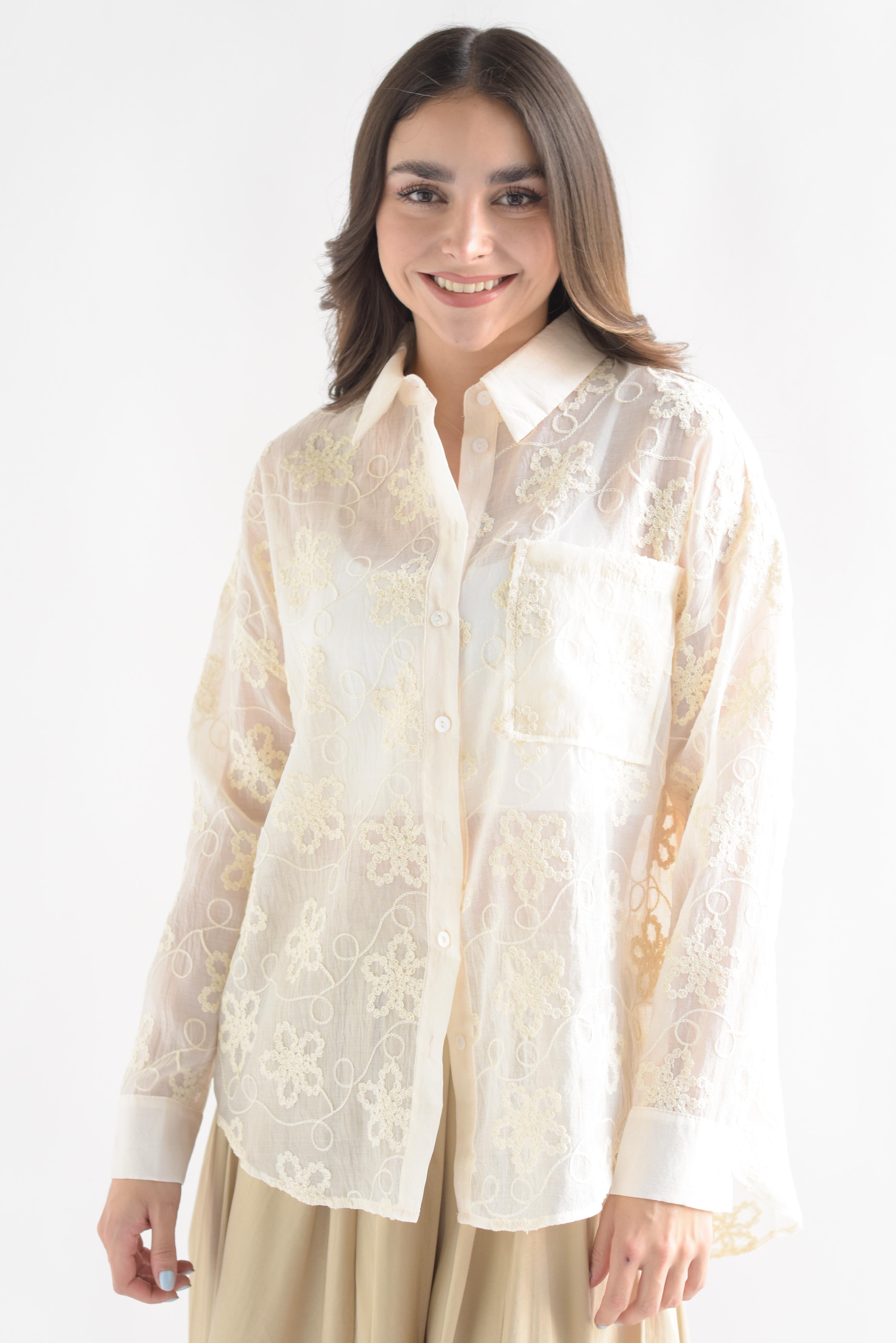 Blusa gasa bordada Ivory