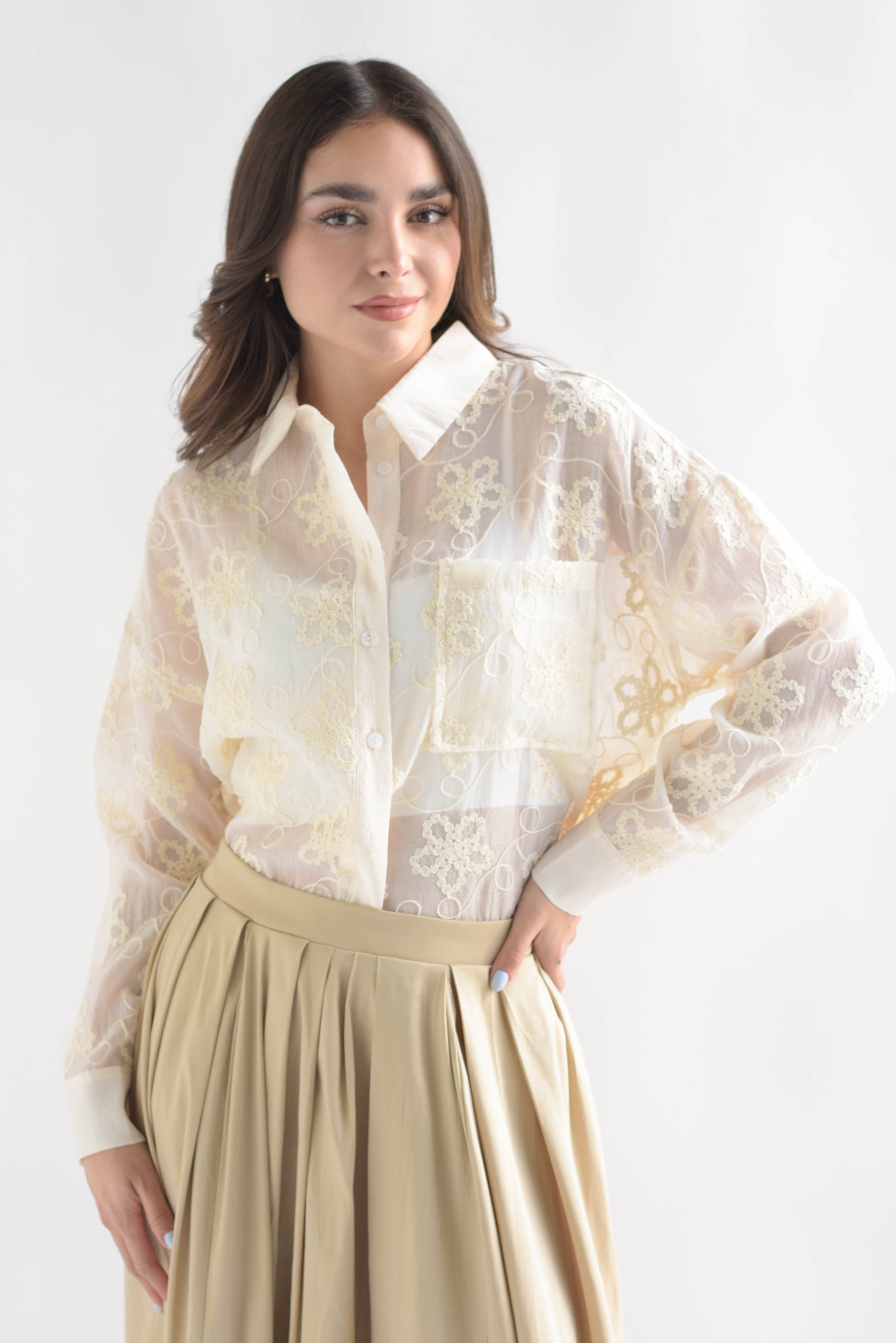 Blusa gasa bordada Ivory