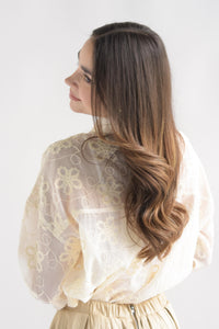 Fashion Styled Blusa gasa bordada Ivory