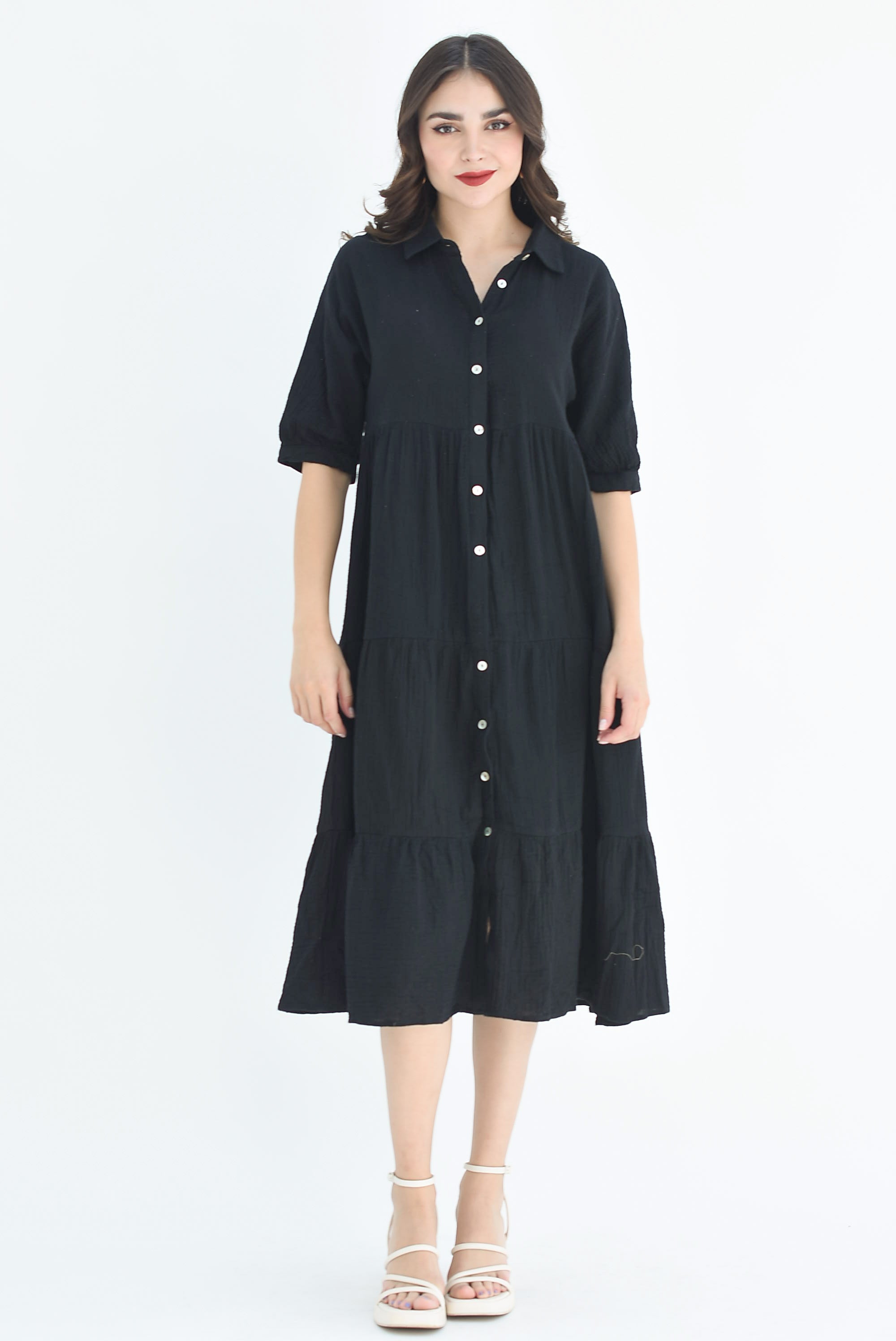 Vestido camisero olanes Negro