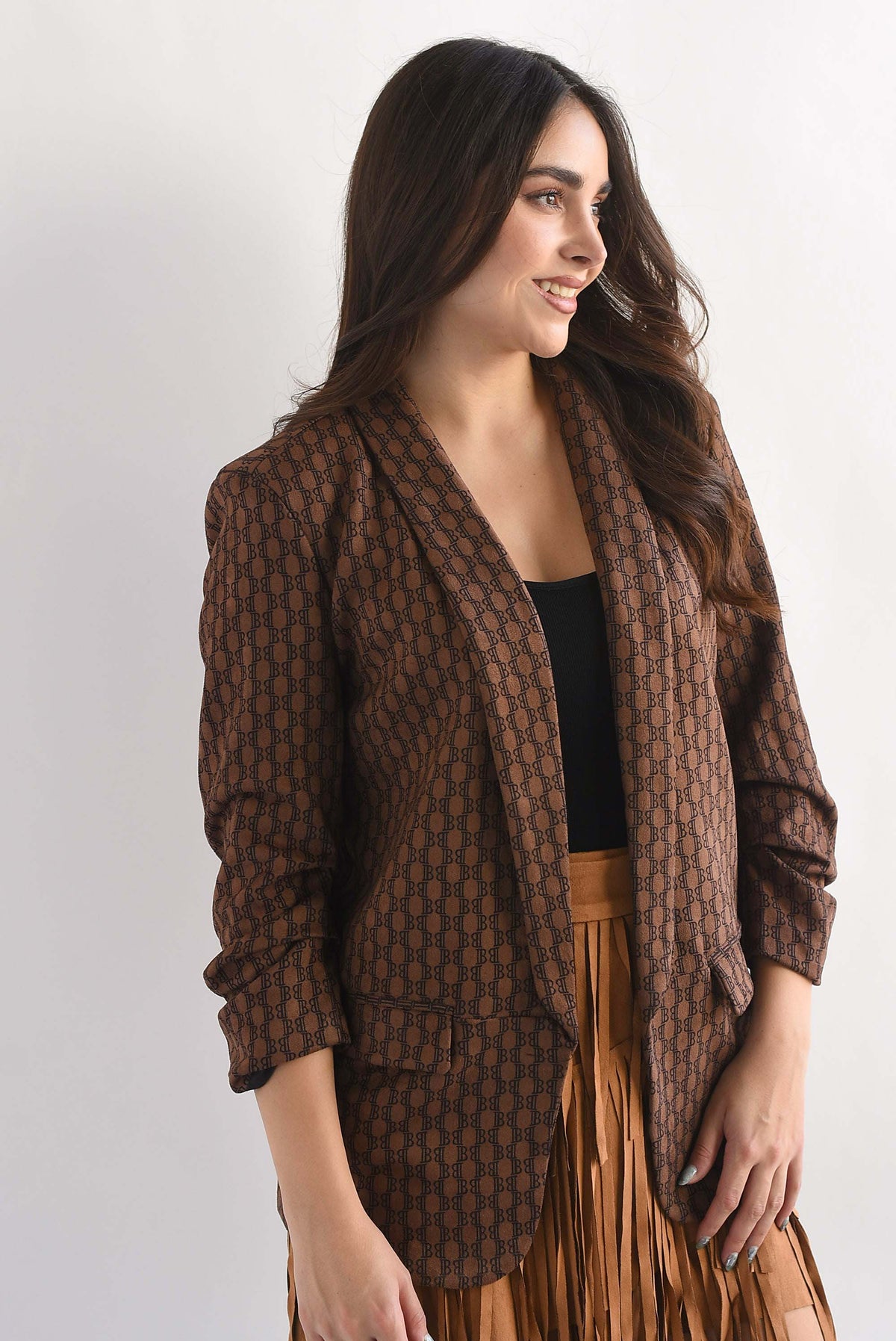 Blazer manga 3/4 fruncida suede