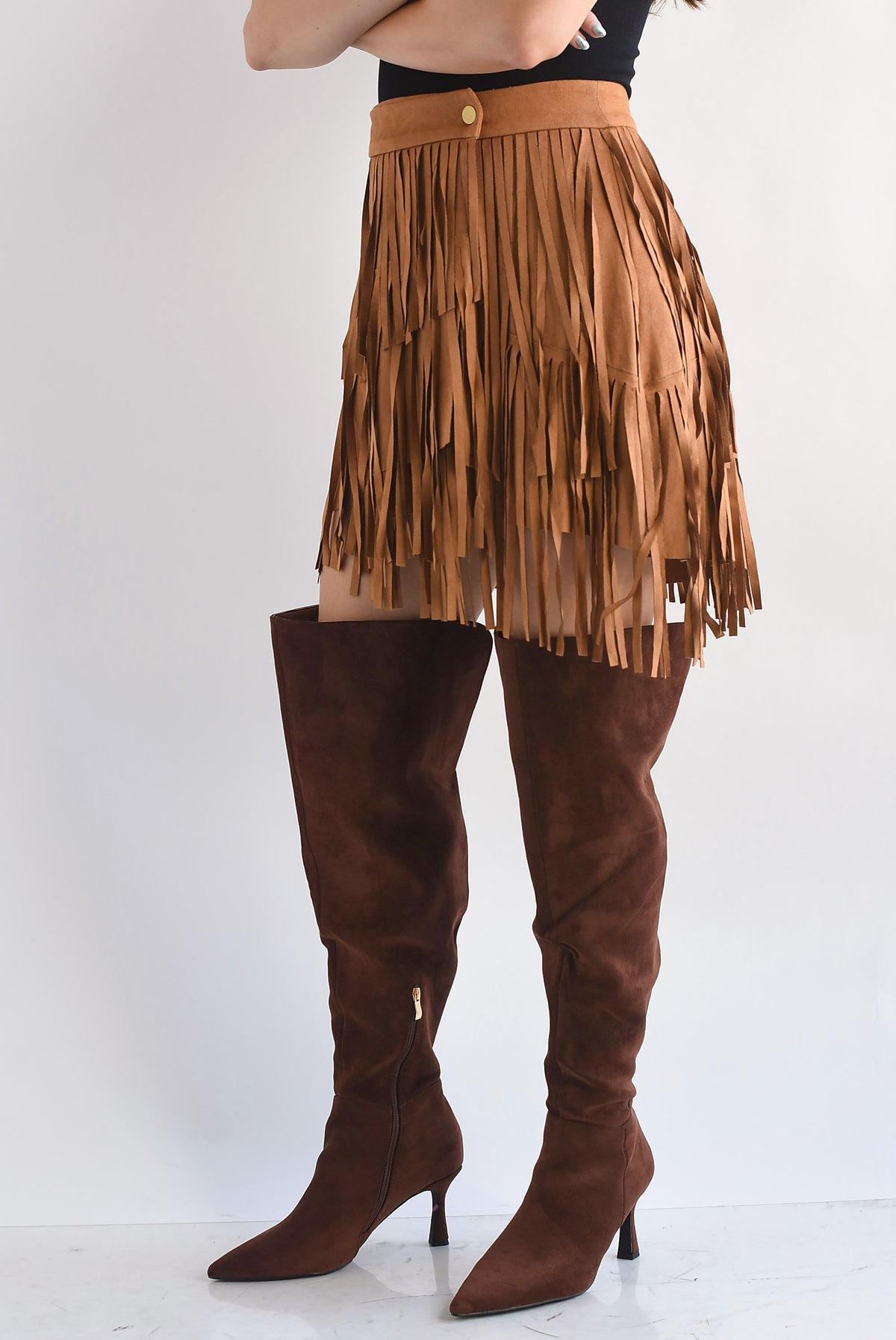 Falda envolvente suede flecos Camel