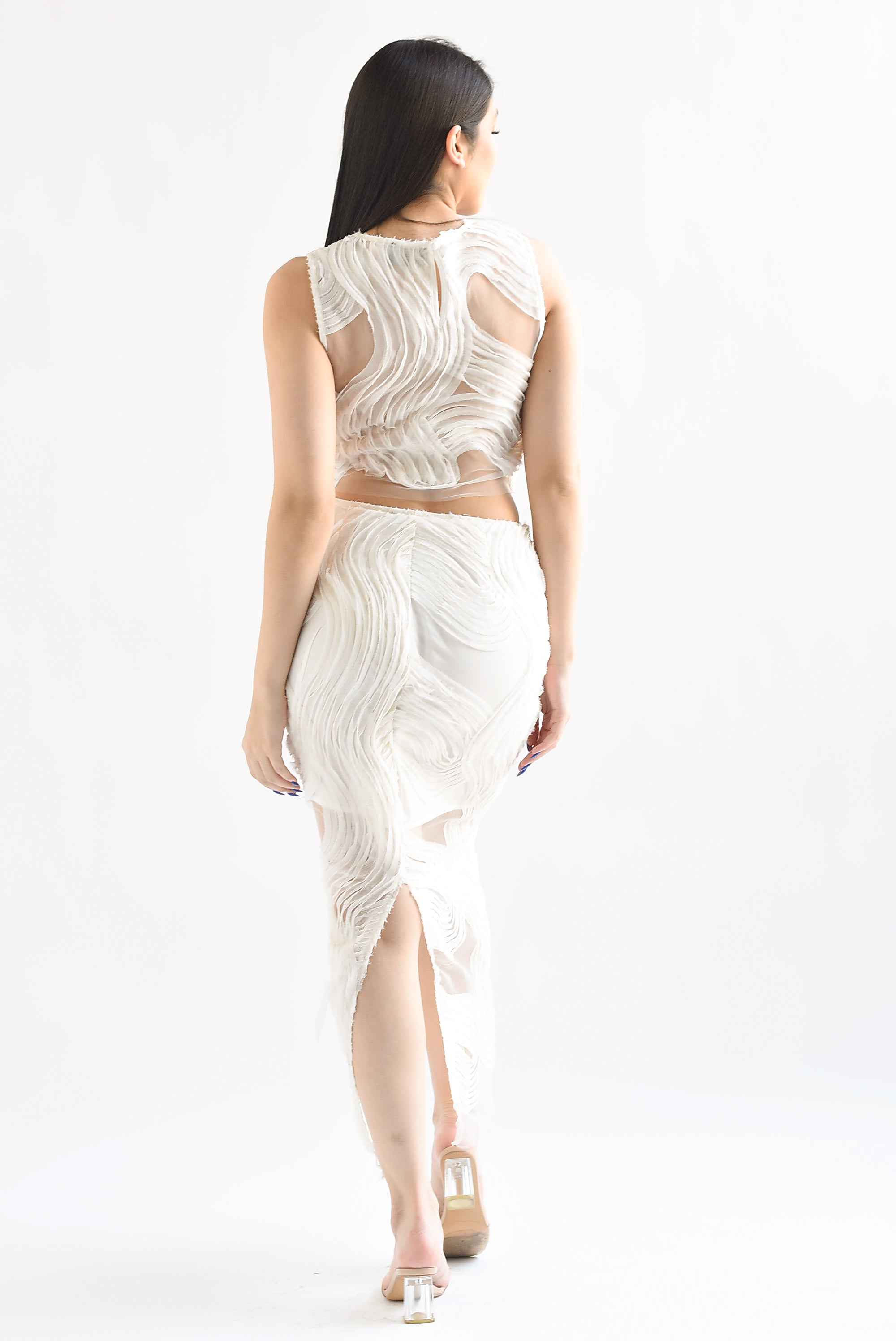 Set Falda y Blusa mesh olas Ivory