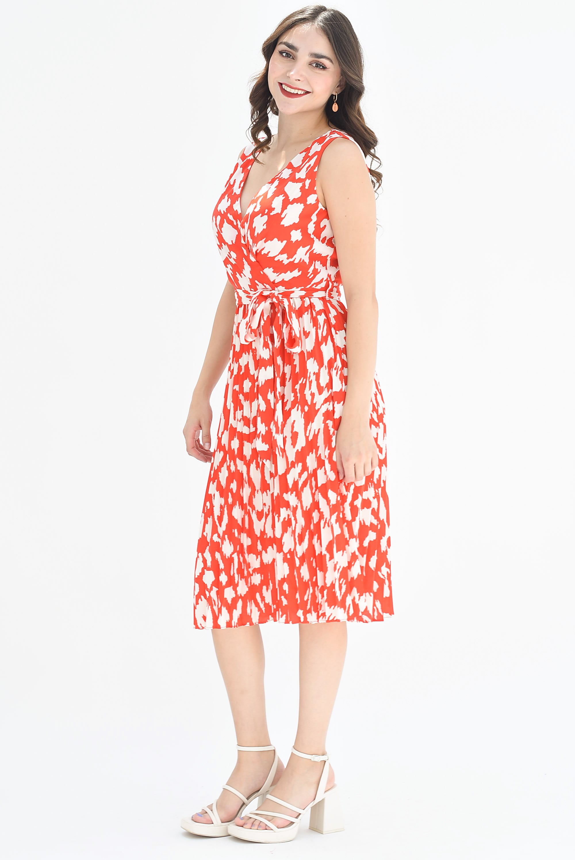 Vestido plisado manchas Rojo