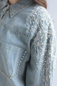 Fashion Styled Shacket hombros brillos Denim