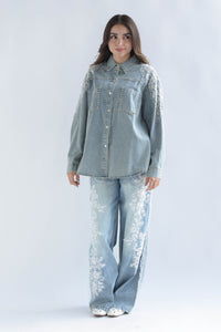 Fashion Styled Shacket hombros brillos Denim