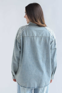 Fashion Styled Shacket hombros brillos Denim