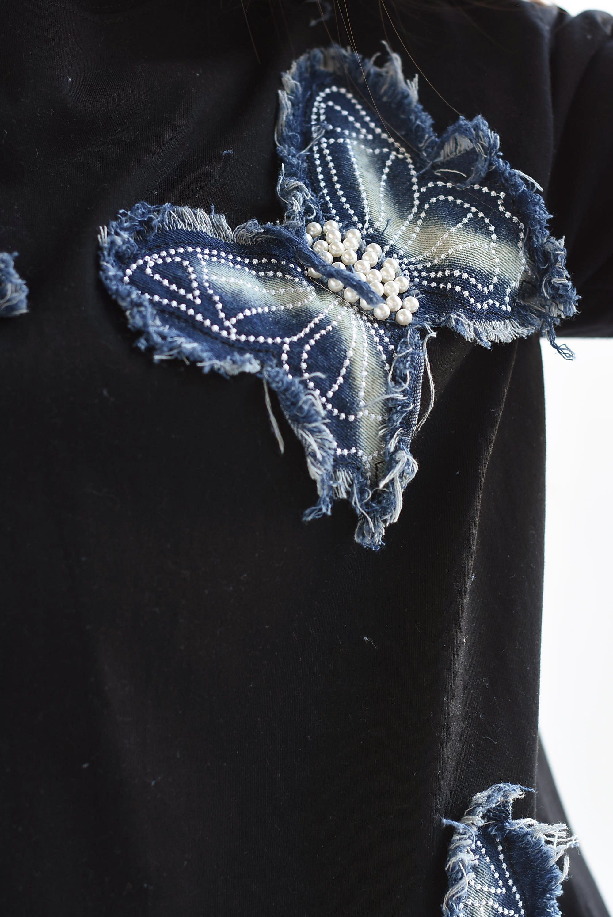 Set Short y T-Shirt mariposas denim Negro