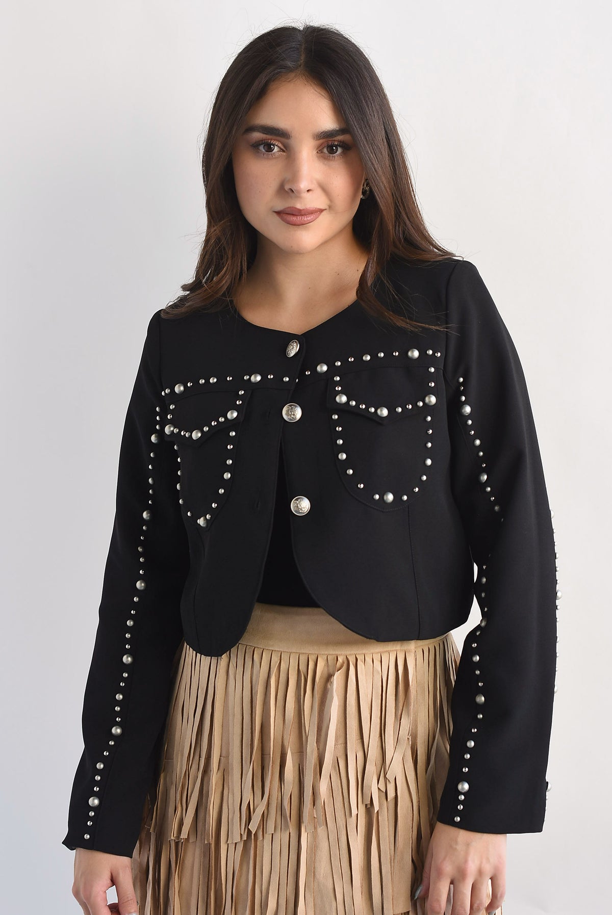 Blazer crop tachas plata