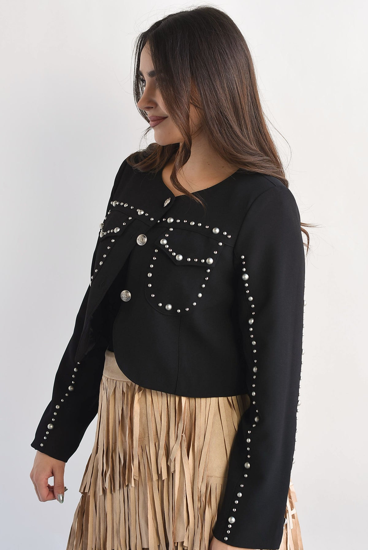 Blazer crop tachas plata