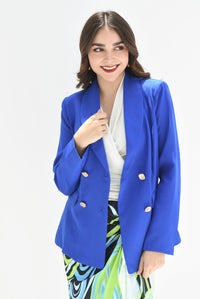 Fashion Styled Blazer botones dorados cruzados Azul Rey