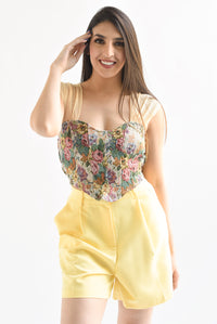 Fashion Styled Short largo pinzas Amarillo