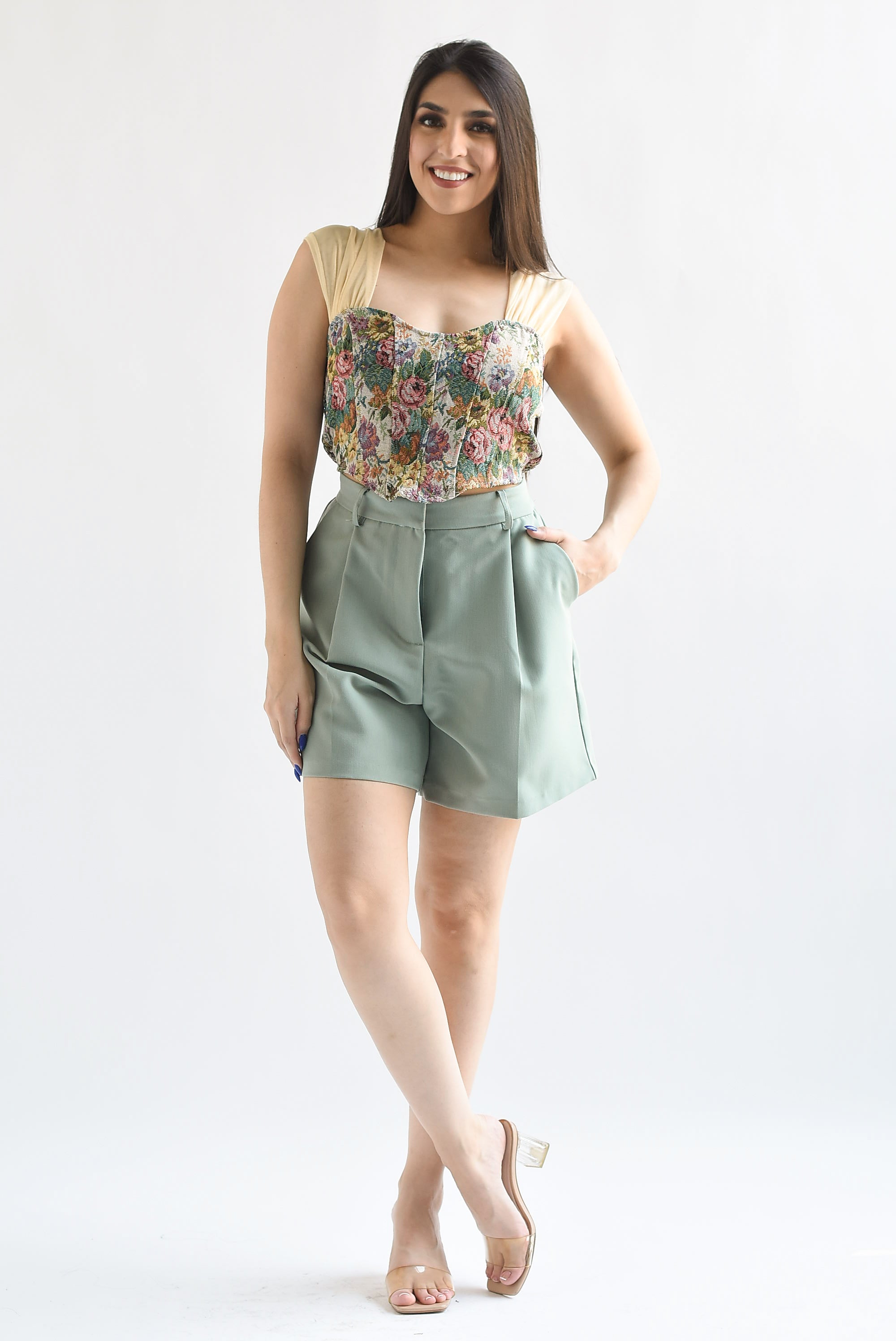 Short largo pinzas Verde Menta