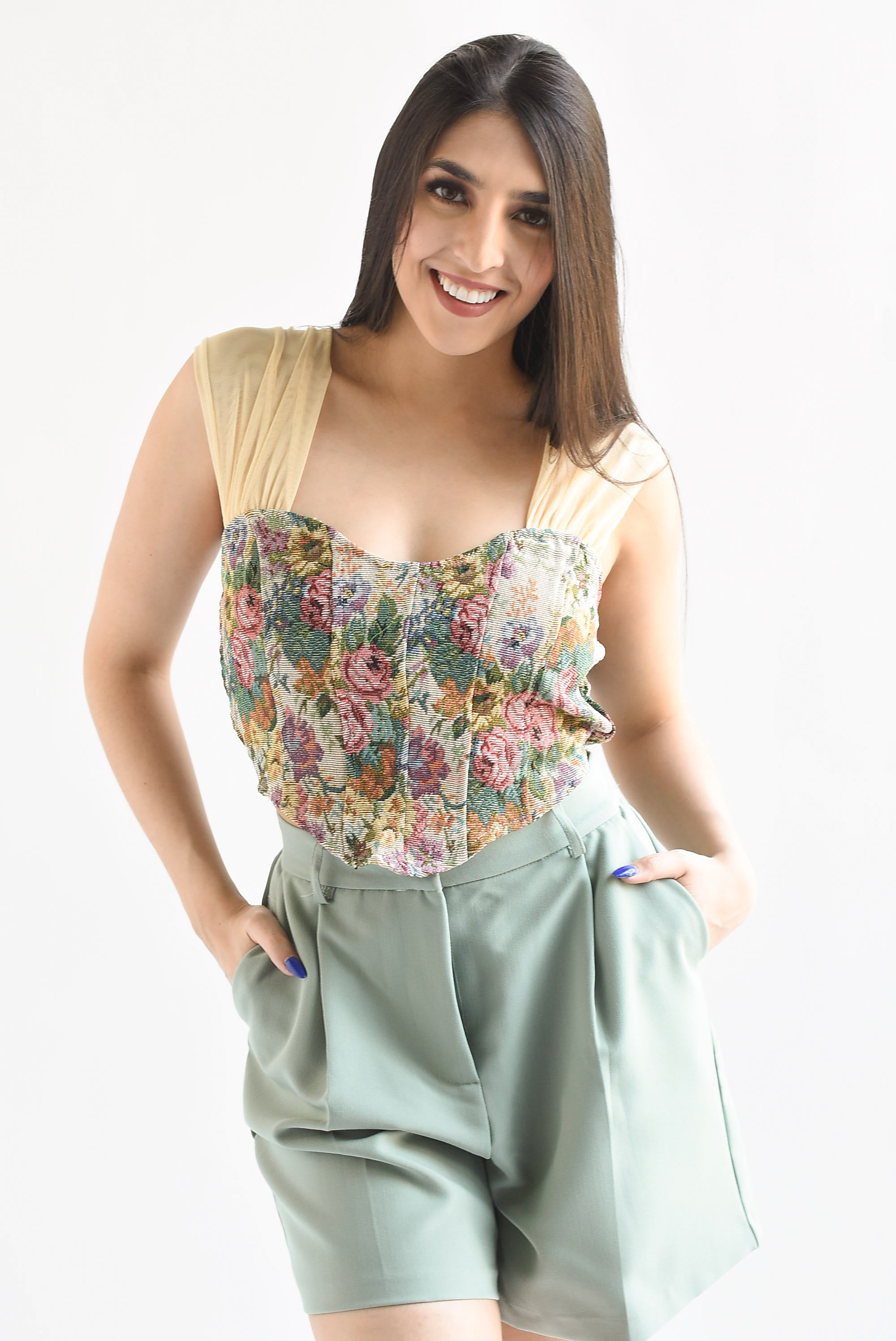 Short largo pinzas Verde Menta