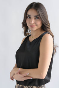 Fashion Styled Blusa globo satín Negro