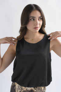 Fashion Styled Blusa globo satín Negro