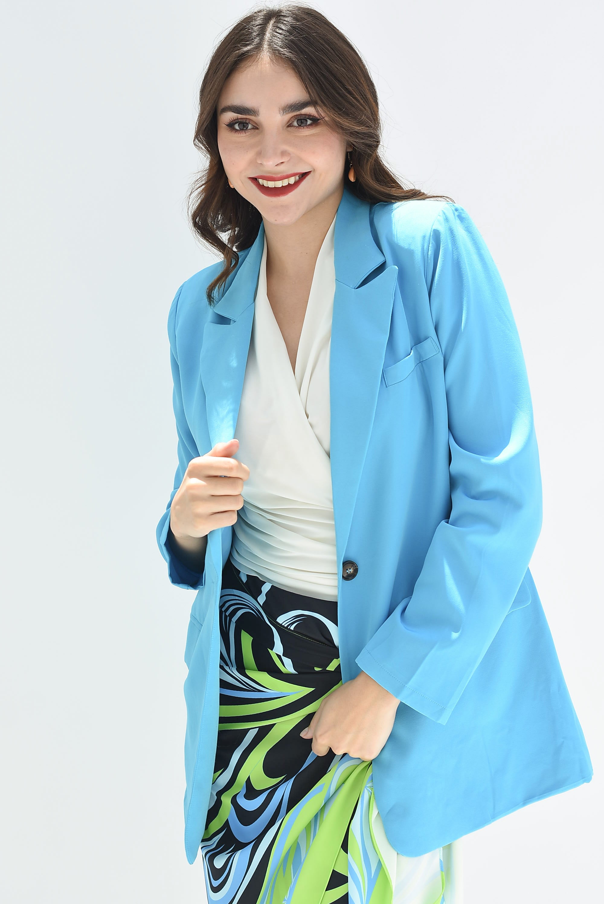 Blazer bolsillos y botón Azul Mykonos