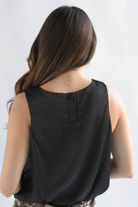 Fashion Styled Blusa globo satín Negro