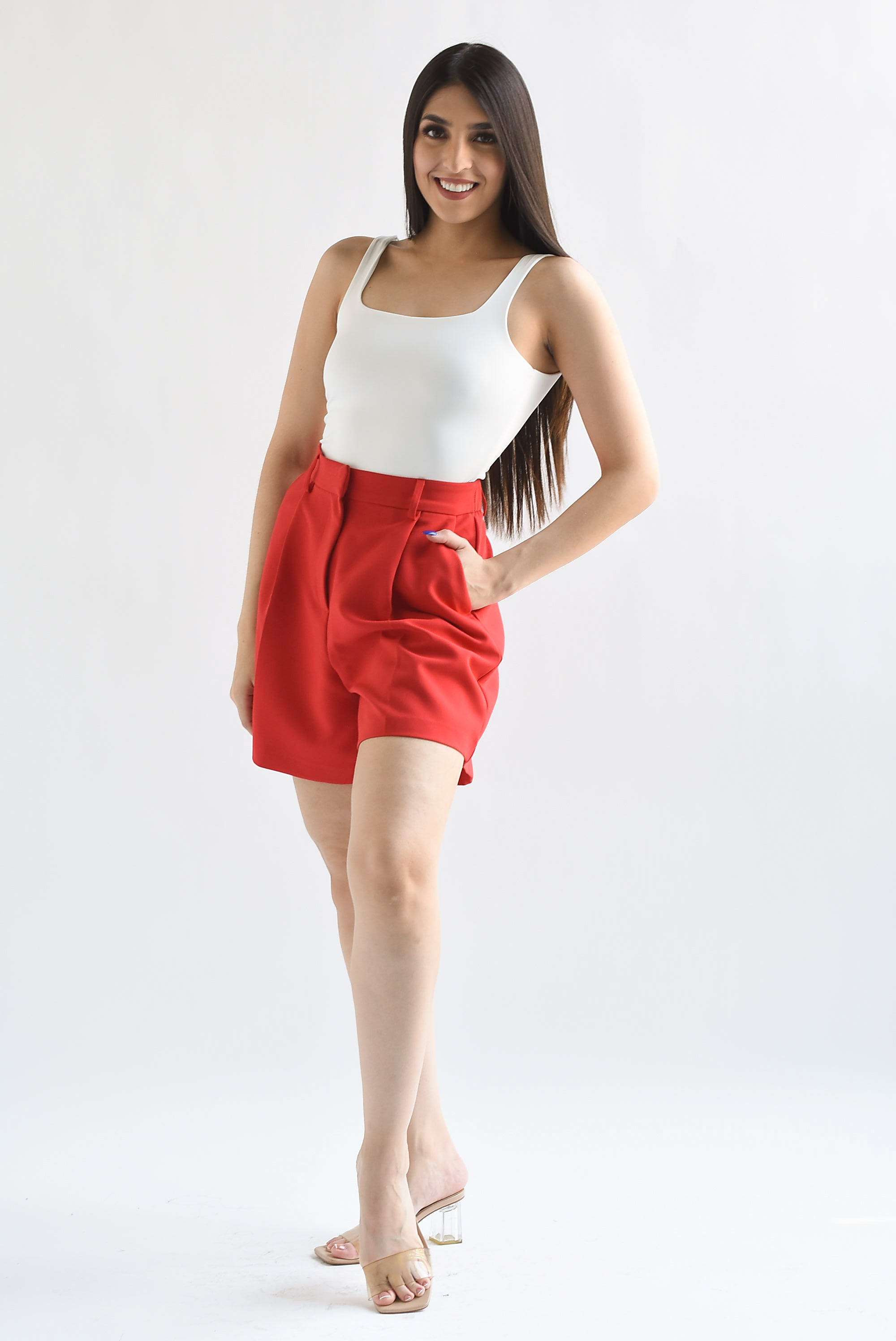 Short largo pinzas Rojo